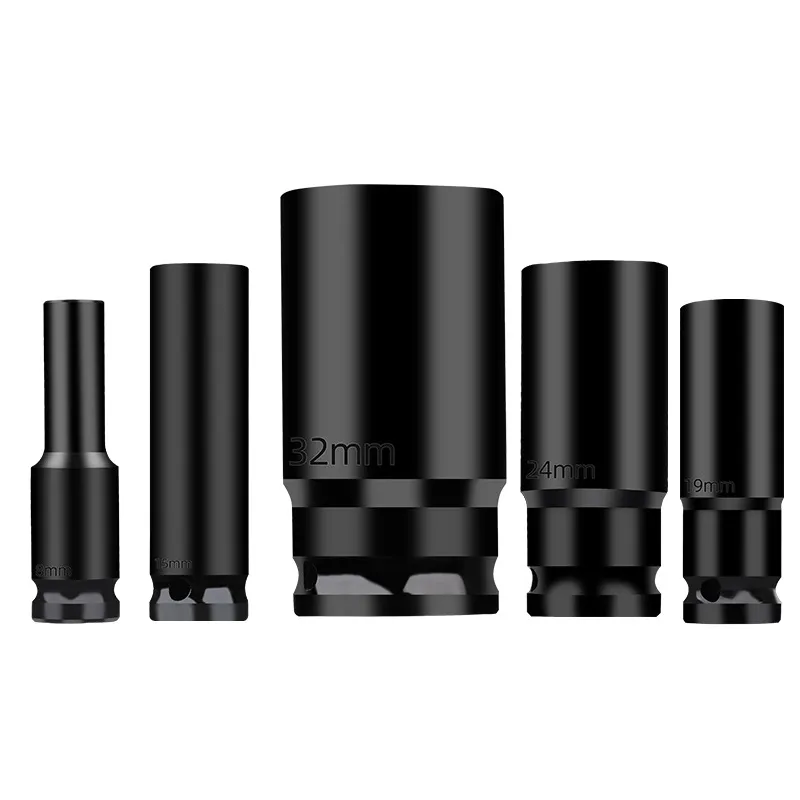 Impact Socket Set, 1/2" Drive Extra-Long Hexagon Deep Impact Sockets with Adapter for Electric Drill & Ratchet Wrench, Automotive Repair Tool Kit